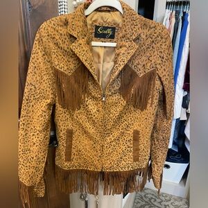 Scully Women's Tan Leopard Fringe Leather Jacket